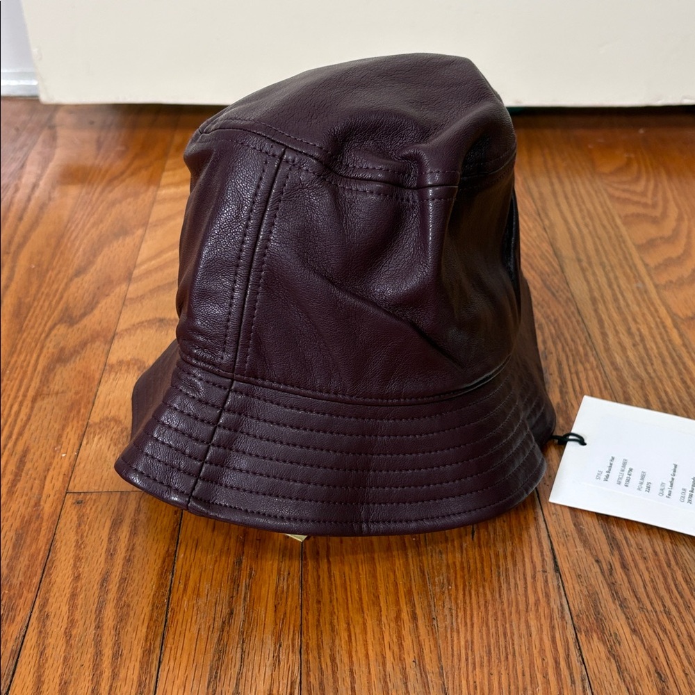 STAND STUDIO Vida Bucket‎ Hat Burgundy Faux Leather Womens S NWT